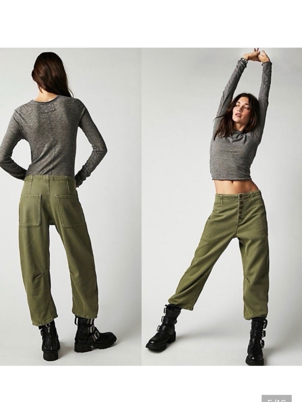 We The Free x Free People Osaka Slouchy Barrel Jeans Olive Green 24